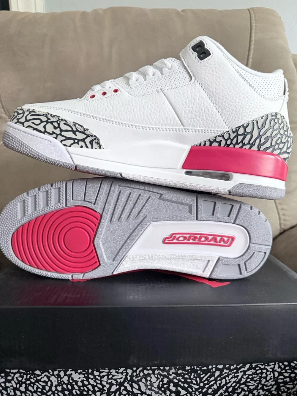 Jordan Men's White and Pink Retro Sneakers with Elephant Print
